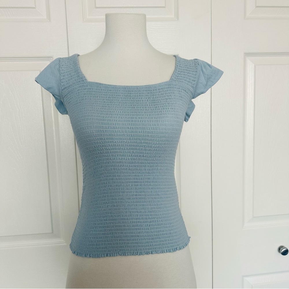Nation LTD Light Blue Smocked Women Top